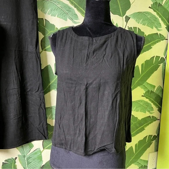 ANRABESS Summer 2 Piece Outfits Sleeveless Crop Top Black Wide Leg Pants Linen M - Picture 3 of 14